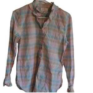 J Crew blouse pastel plaid button down
